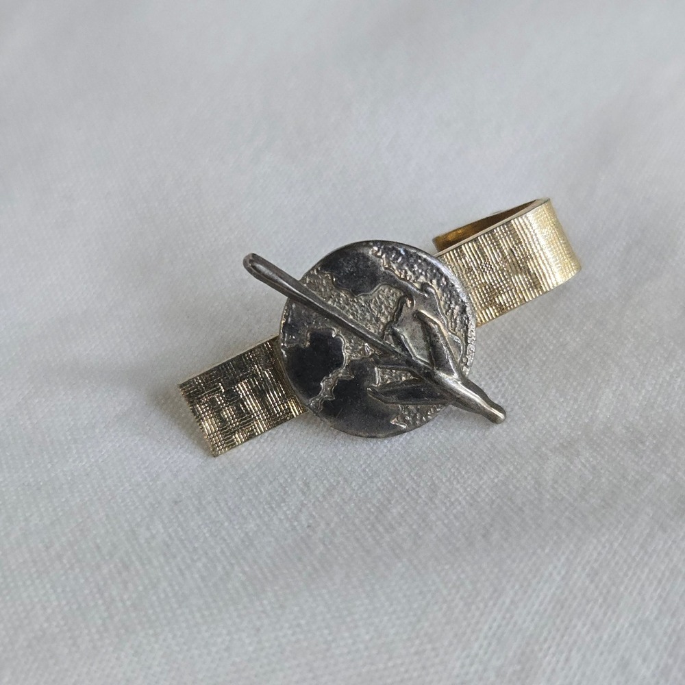 VTG Stratton Collar Skinny Tie Clip Gold Silver Tone Mini Tie Bar Aviation Pilot